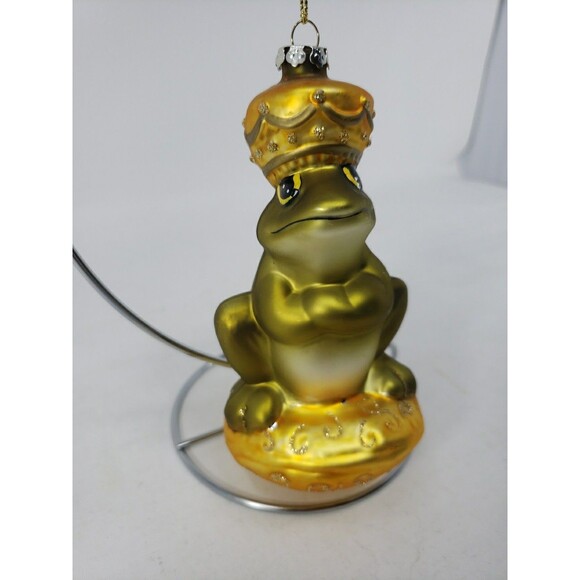 Blown Glass Frog Prince King Christmas Ornament from Fairy Tales Green Gold READ - Picture 6 of 16